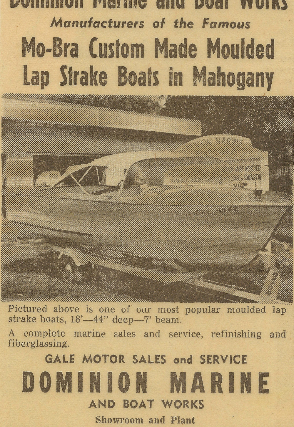 1963 - Ad in the Windsor Star for Dominion Marine and Boat Works